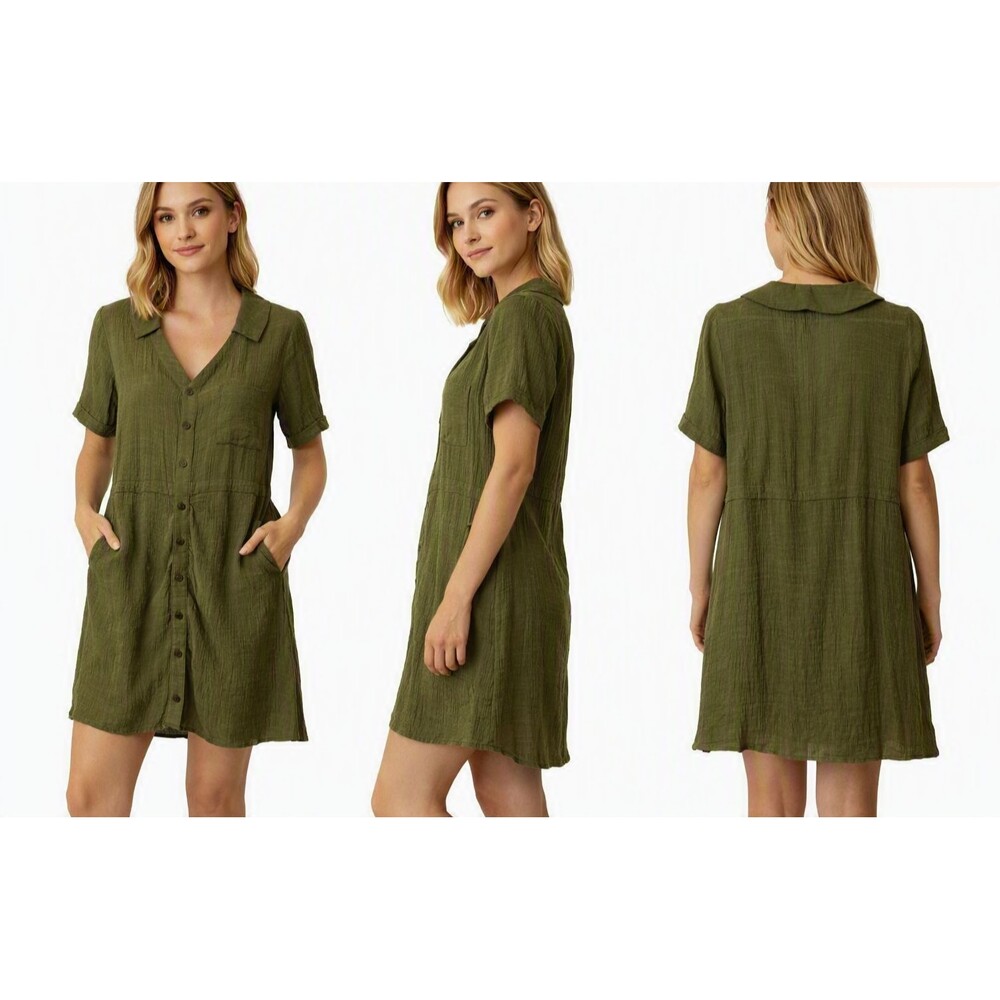 Gaya Baik Gio Dress Ruche Button Front S/M Walter Two-tone Green NWT (Notes)